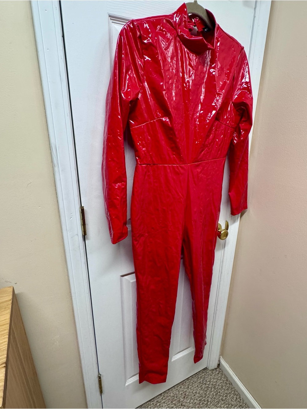 PrettyLittleThing Red Backless High Shine Vinyl Jumpsuit US 8 NWT Halloween - Picture 12 of 14